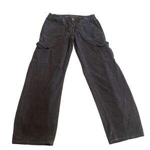 American Eagle Cargo Pants Women 10 Gray Stretch Wide Leg Mid Rise Streetwear